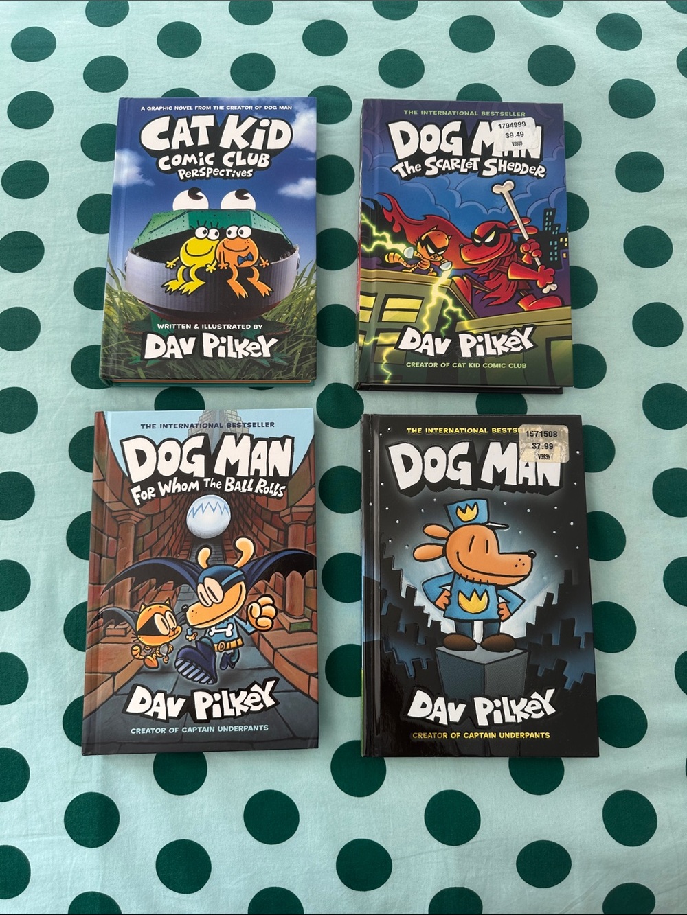 Scholastic Dog Man & Cat Kid Graphic Novels - Blue, Black, Green Covers